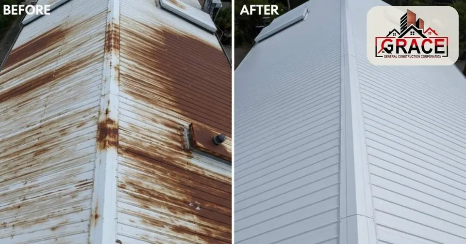 Metal Roof Painting Work Before and After