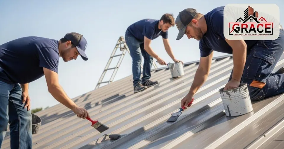 Metal Roof Painting Working Moments